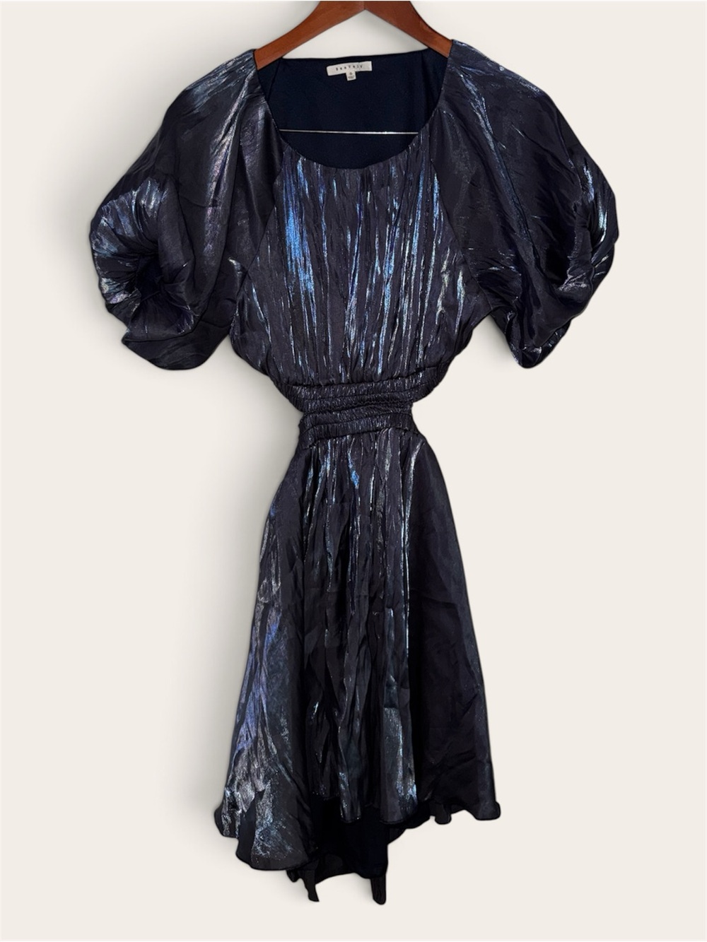 Baevely Iridescent Metallic Puff Sleeve Cutout Dress – Small